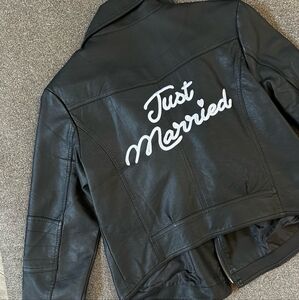 Black Leather-look Jacket with 'Just Married' Design